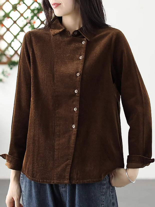 Plus Size Damen Herbst Solid Croduroy Cardigan Shirt