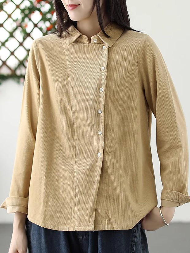 Plus Size Damen Herbst Solid Croduroy Cardigan Shirt