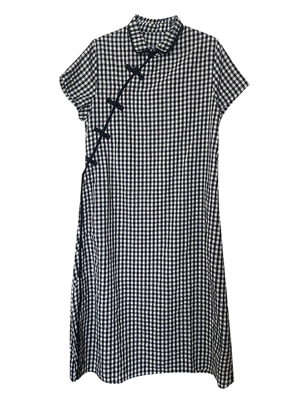 Frauen Sommer Vintage Plaid Frosch Lose Kleid