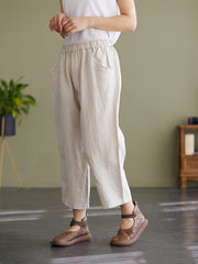 Plus Size Women Linen Loose Wide Leg Pants