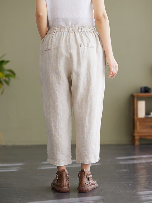 Plus Size Women Linen Loose Wide Leg Pants