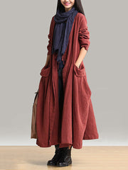 Plus-Size Women Cotton Linen Loose Fitting Winter Long Coat