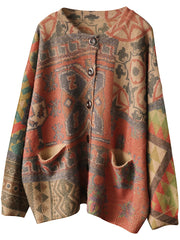 Plus Size - Casual Floral Comfortable Knit Sweater Coat