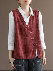 Plus Size Women Button Knitted Vest Waistcoat Sweater