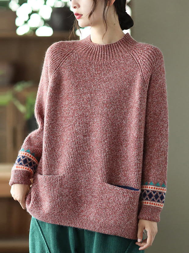 Langärmliger Strickpullover mit Rollkragen und geteiltem Saum