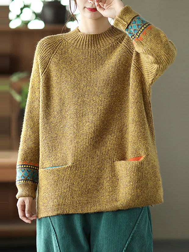 Langärmliger Strickpullover mit Rollkragen und geteiltem Saum