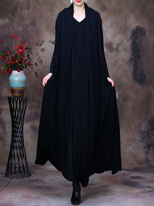 Plus Size V Neck Vintage Women Retro Maxi Dress