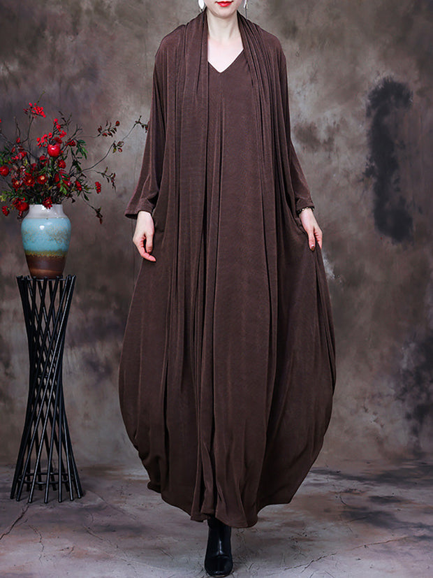 Plus Size V Neck Vintage Women Retro Maxi Dress