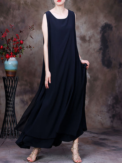 Plus Size Damen Sommerkleid mit unregelmäßigem Saum, festem, lockerem Westekleid