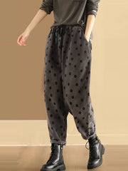 Plus Size Women Vitnage Dot Croduroy Harem Pants