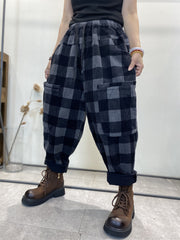 Plus Size Damen Retro Plaid Cord Loose Haremshose