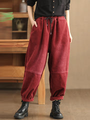 Plus Size Women Casual Solid Loose Fleece-lined Pants