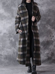 Plus Size Winter Small Collar Plaid Lattice Cashmere Coat