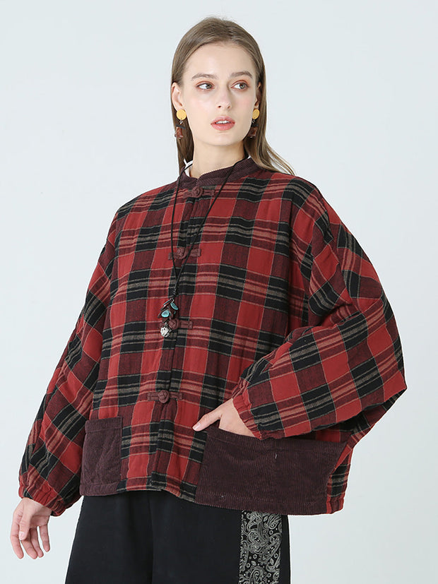 Plus Size Spring Winter Plaid Women Loose Casual Coat M-2XL