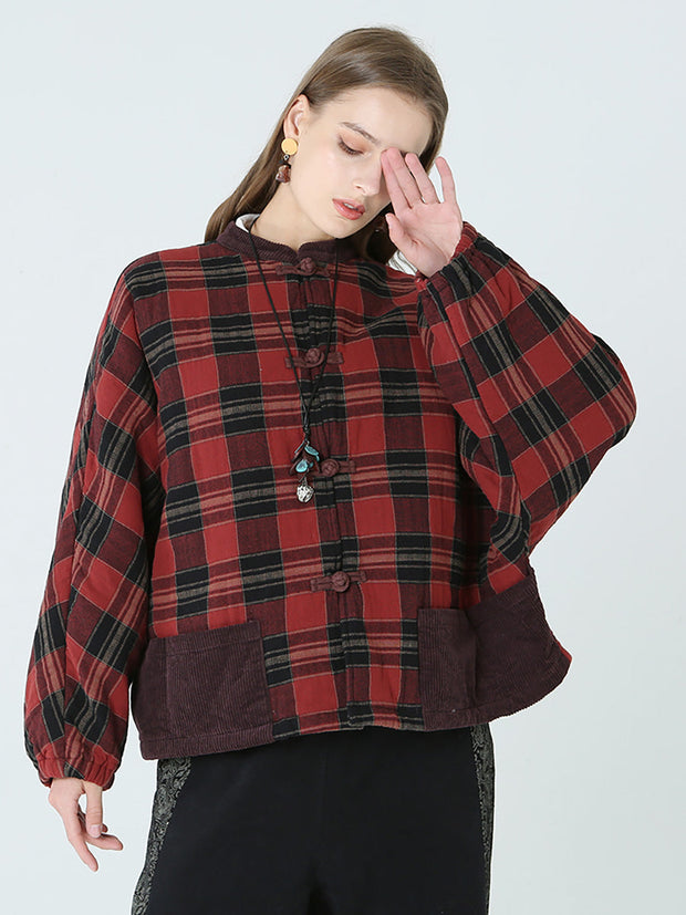 Frühling Winter Plaid Frauen Lose Casual Mantel M-2XL