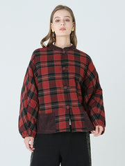 Frühling Winter Plaid Frauen Lose Casual Mantel M-2XL