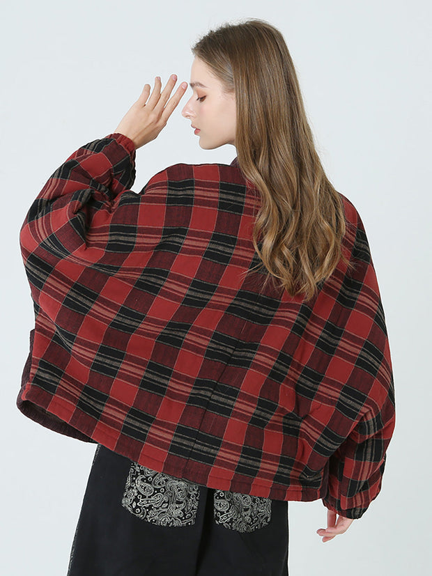 Frühling Winter Plaid Frauen Lose Casual Mantel M-2XL