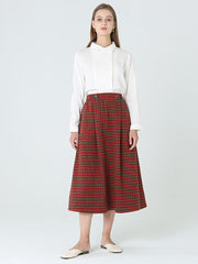 Plus Size Women Plaid Loose Spring Pocket Elastic Waist Skirt