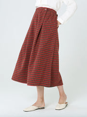 Plus Size Women Plaid Loose Spring Pocket Elastic Waist Skirt