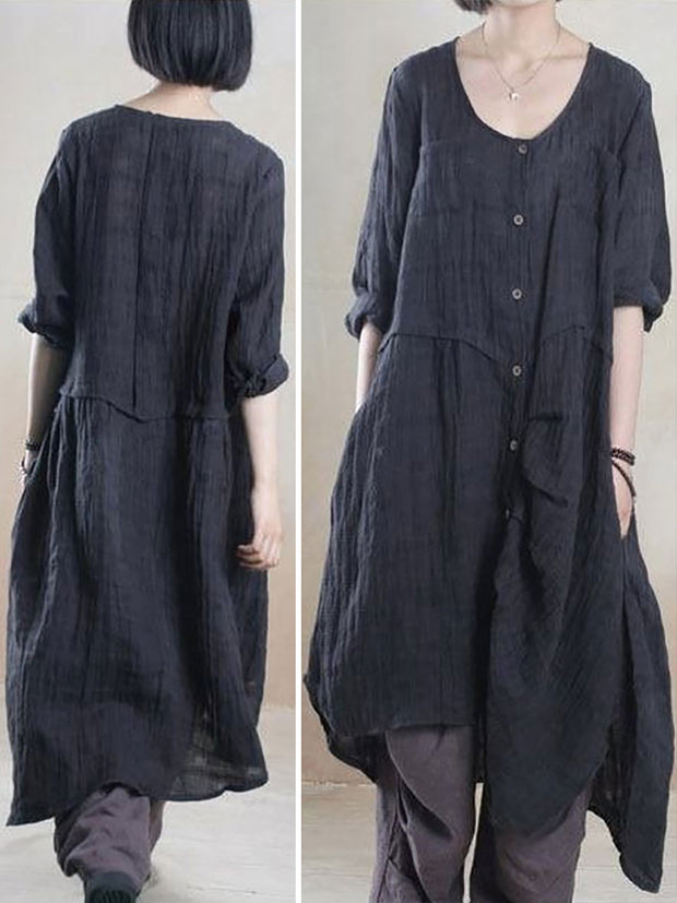 Plus Size Women Plus Size Linen Summer Irregular Shirt Dress