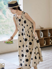 Plus Size Women Summer Casual Dot Drawstring Linen Vest Dress