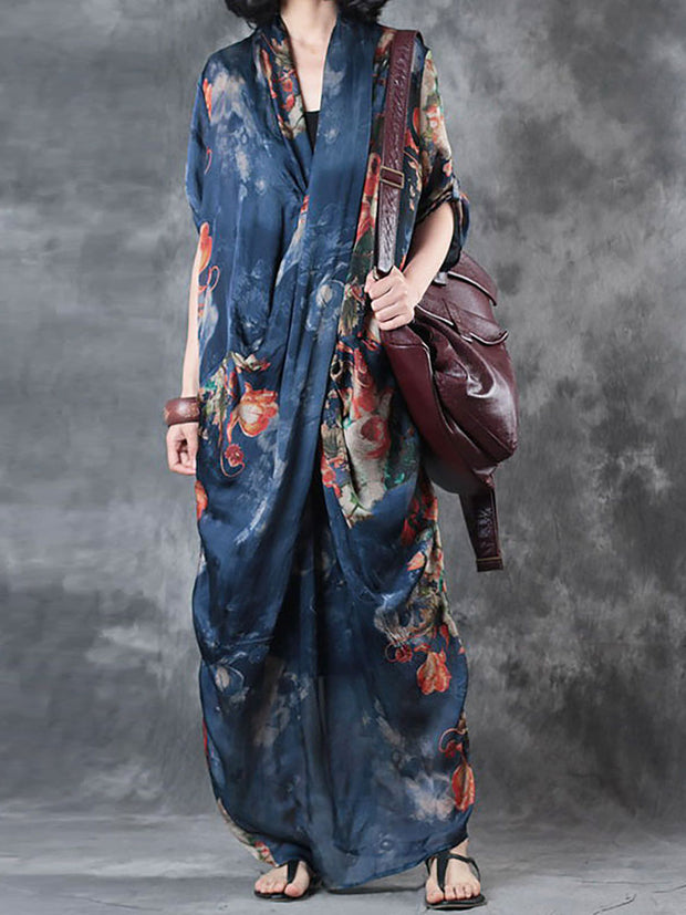 Plus Size Women Summer Loose Casual Irregular Floral Dress