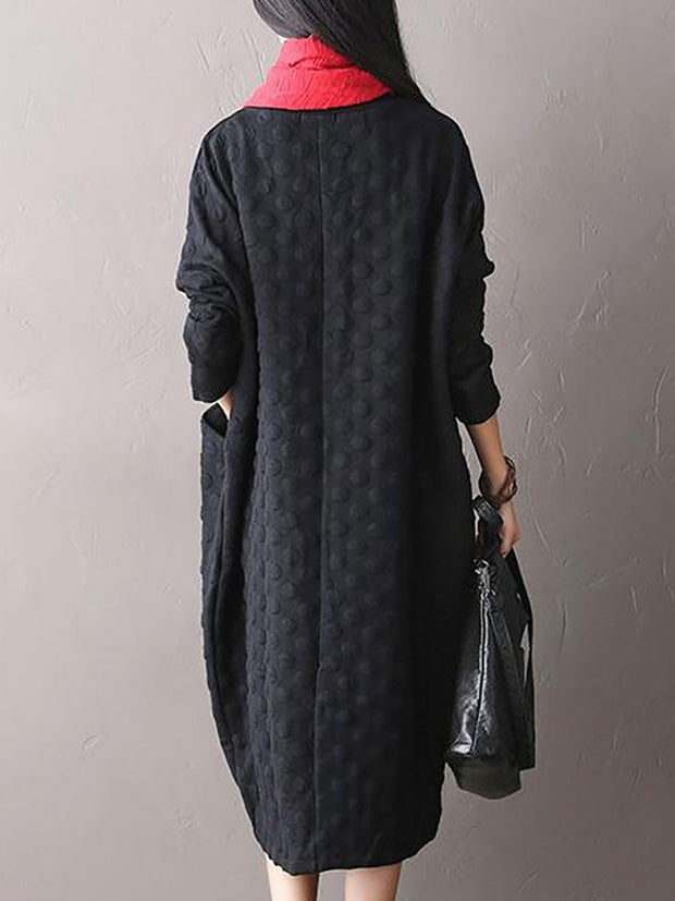 Plus Size Polka Dot Stretch Cotton Long Sleeve Dress