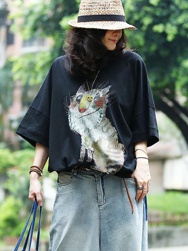 Plus Size - Women Animal Printed Loose Casual  T-shirt