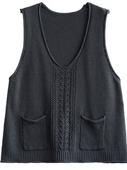 Plus Size - Women Pocket Knitted Hollow Sweater Vest