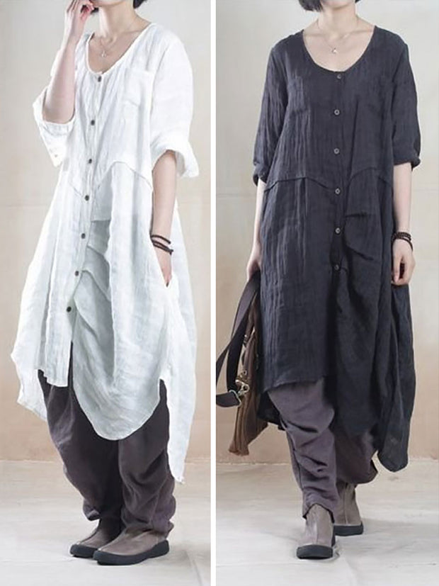 Plus Size Women Plus Size Linen Summer Irregular Shirt Dress