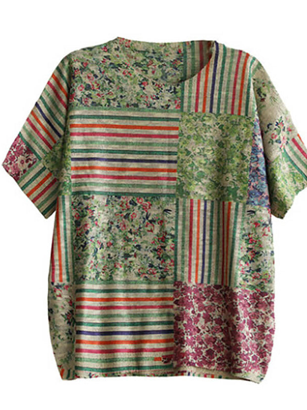 Damen-T-Shirt aus Baumwolle mit floralen Stricknähten