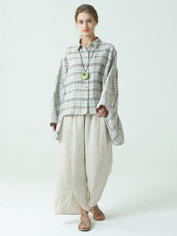 Plus Size Women Linen Wide Leg Pants