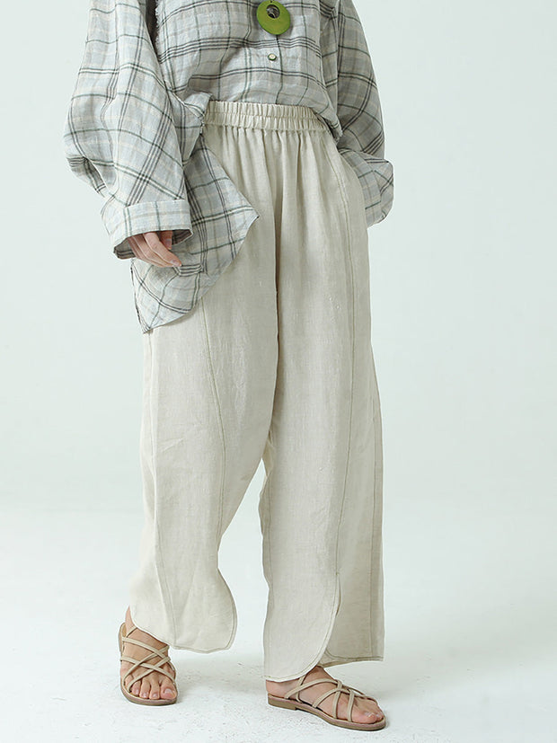 Plus Size Women Linen Wide Leg Pants