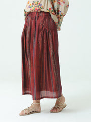 Plus Size Stripe Tencel Spring Summer Elastic Waist Loose Skirt