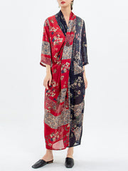 Plus Size - Spliced Floral Print Vintage Tencel Women Dress