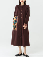 PLUS Size - Cotton Linen Pocket Patchwork Breasted Coat