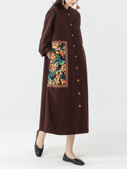 PLUS Size - Cotton Linen Pocket Patchwork Breasted Coat