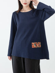 Plus Size - Women Patchwork Long Sleeve T-shirt