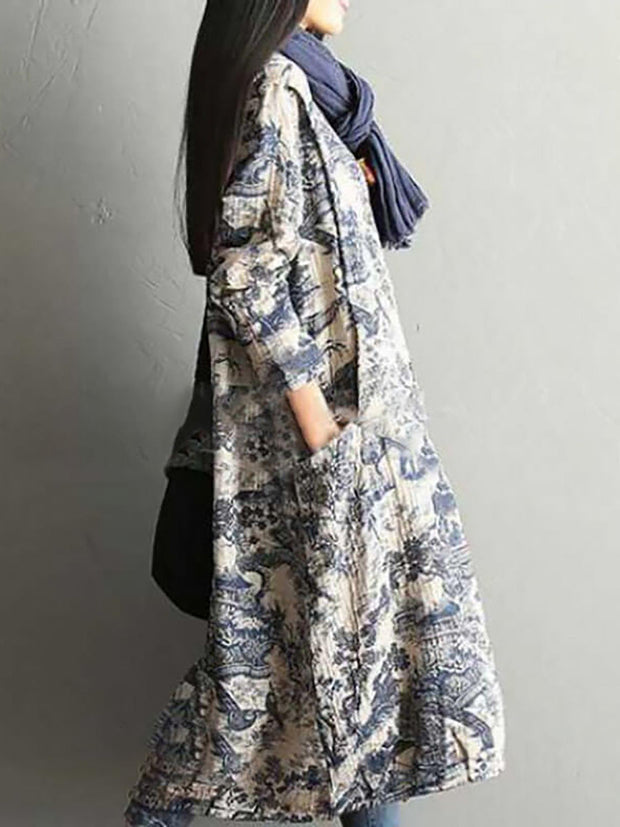 Women's Plus Size Floral Cotton Vintage Casual Loose Printing Maxi Dress