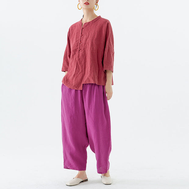 Plus Size Summer Solid 100% Linen Harem Pants