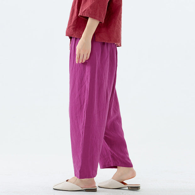 Plus Size Summer Solid 100% Linen Harem Pants