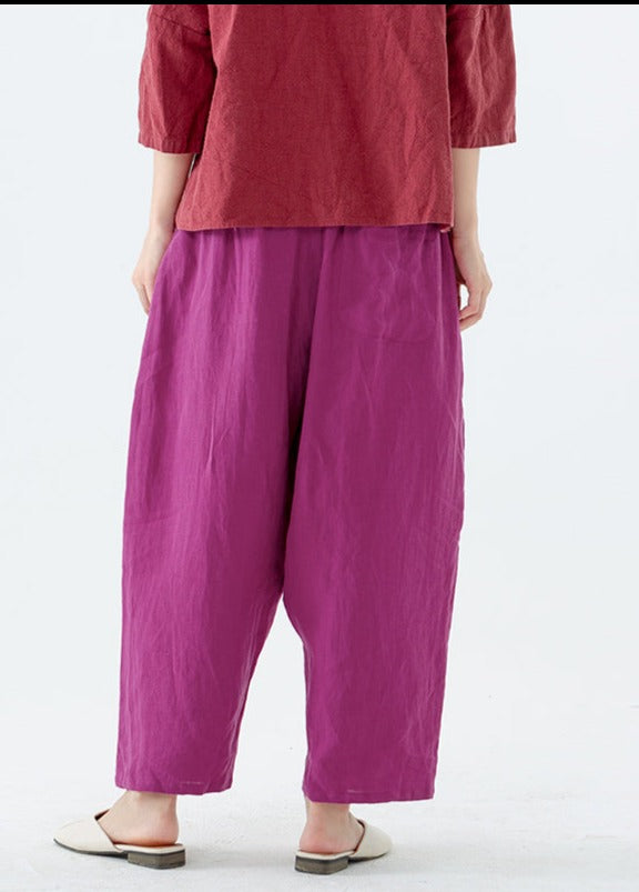 Plus Size Summer Solid 100% Linen Harem Pants