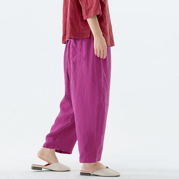 Plus Size Summer Solid 100% Linen Harem Pants