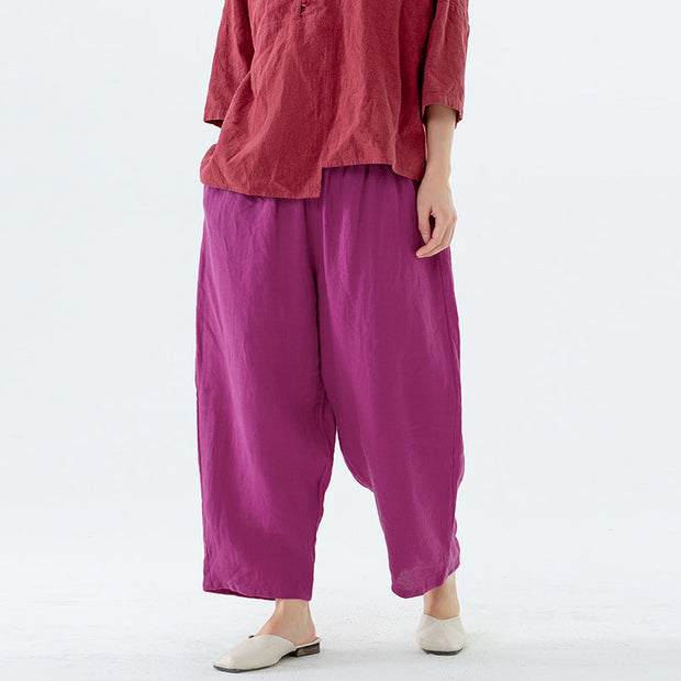 Plus Size Summer Solid 100% Linen Harem Pants