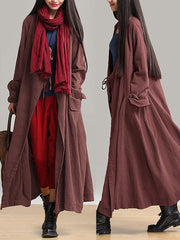 Plus-Size Women Cotton Linen Loose Fitting Winter Long Coat