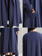 Plus-Size Women Cotton Linen Loose Fitting Winter Long Coat