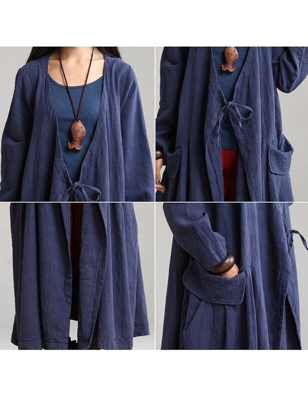 Plus Size Women Ramie Cotton Autumn Loose Long Coat