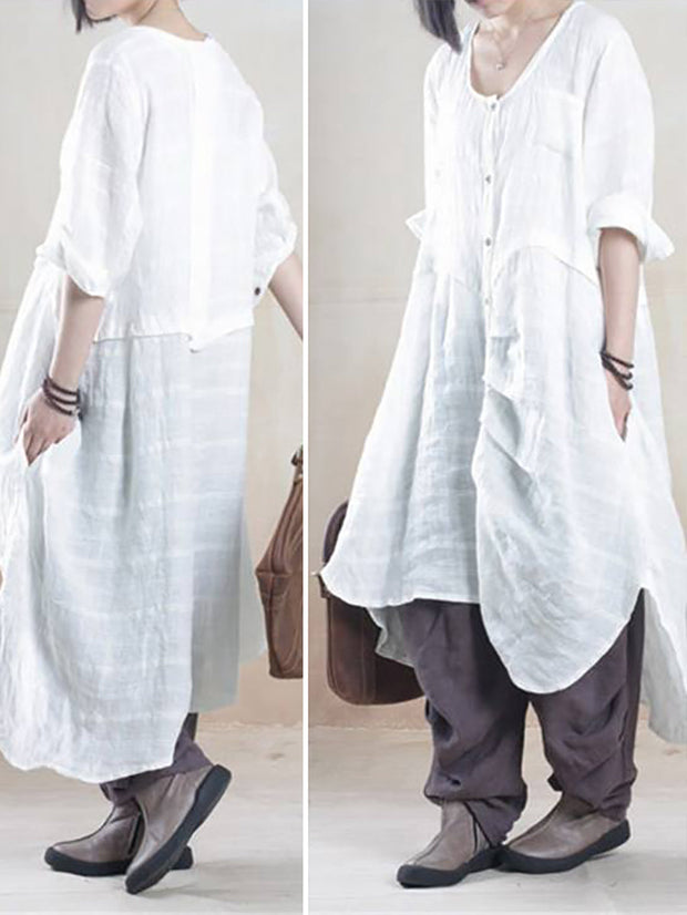 Plus Size Women Plus Size Linen Summer Irregular Shirt Dress