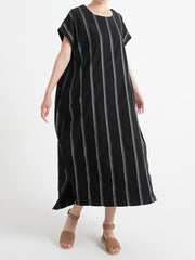 Stripe Cotton O Neck Summer Casual Loose Dress