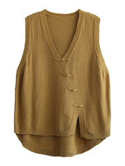 Women Button Knitted Split Sleeveless Vest Waistcoat Sweater